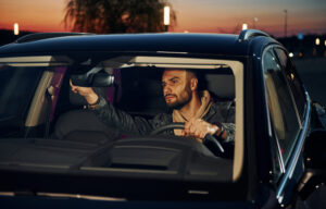 checking the car mirror