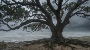 A massive and strong tree anchored in the storms