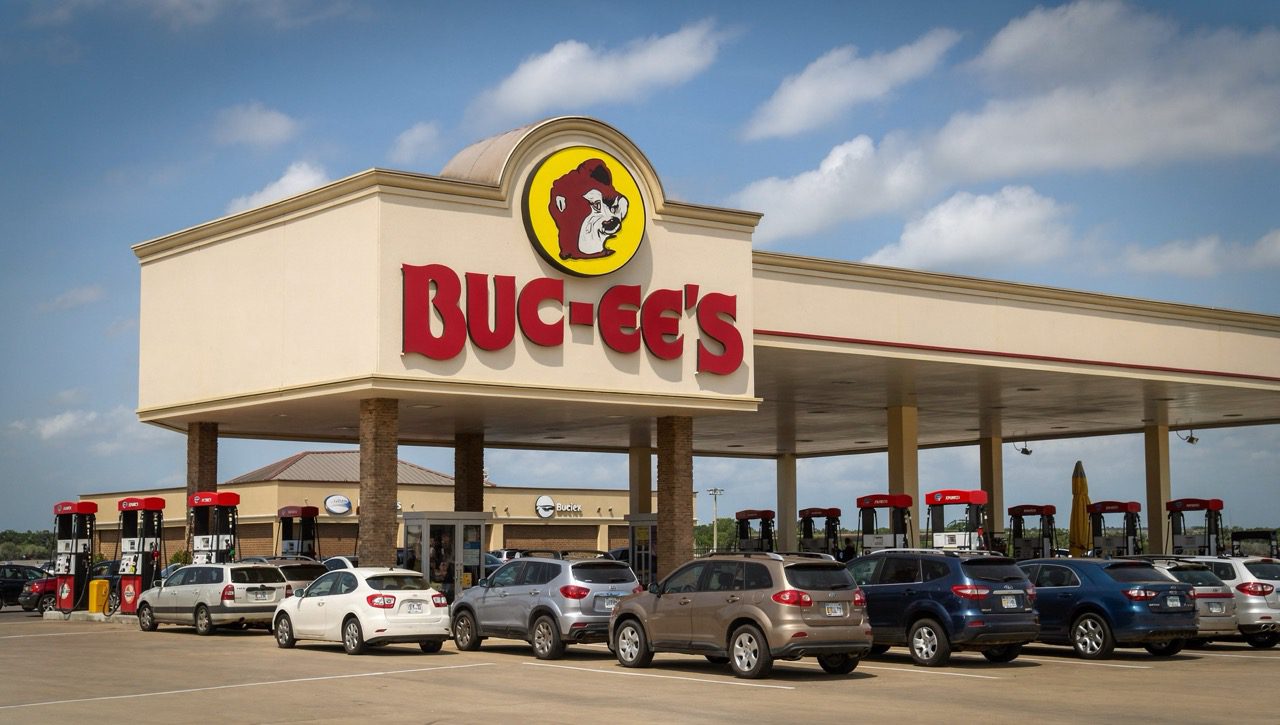 Cars lined up for gas at Buc-ees